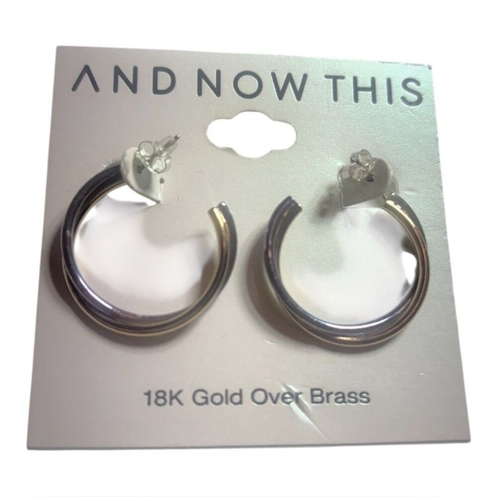And Now This Two-Tone C Hoop Earrings Gold & Silver Plated Modern Style NWT